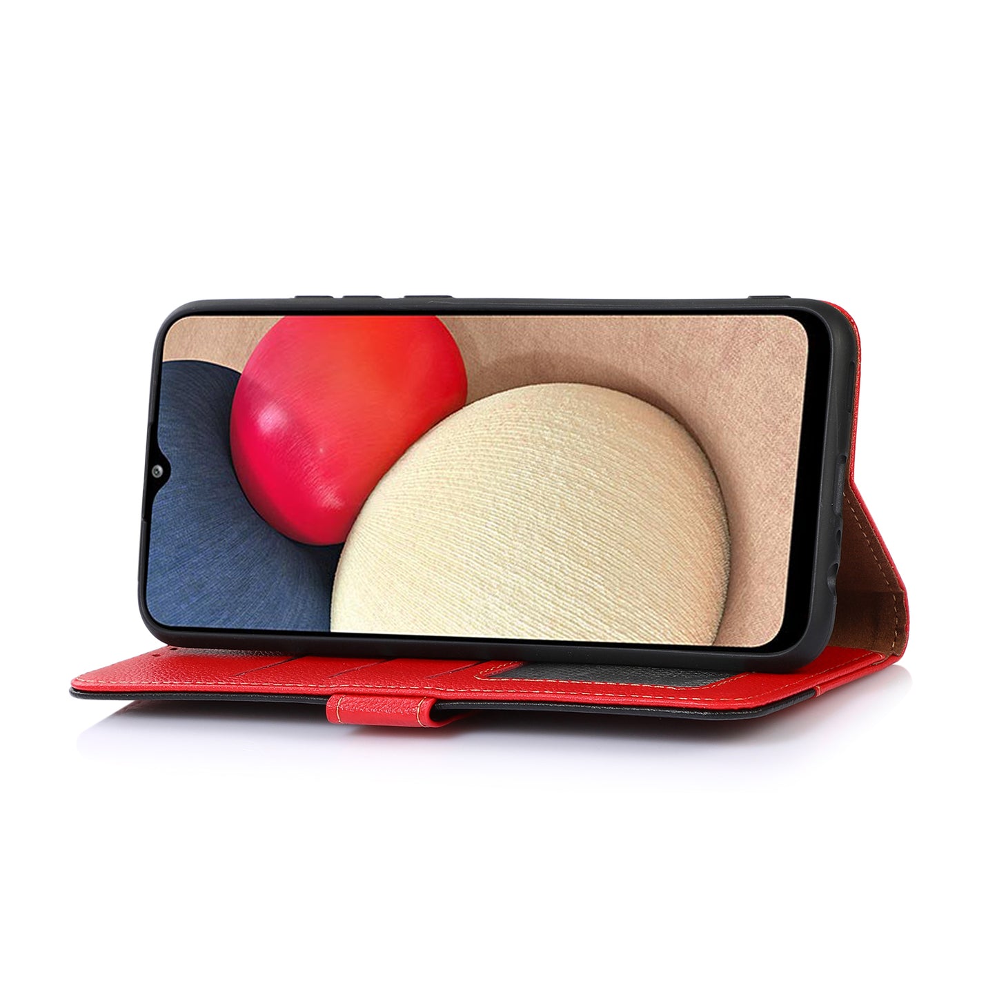KHAZNEH Litchi Texture Bi-color PU Leather Wallet Phone Stand Case Shell with Anti-theft Swiping Design for iPhone 13 Pro Max 6.7 inch