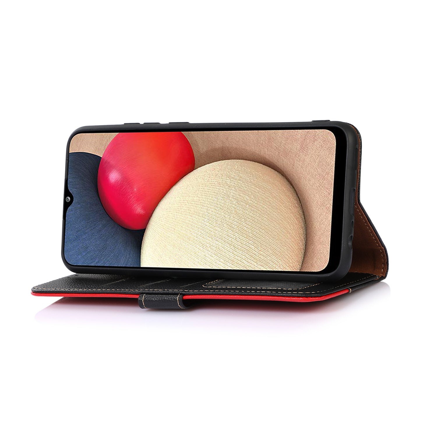 KHAZNEH Litchi Texture Bi-color PU Leather Wallet Phone Stand Case Shell with Anti-theft Swiping Design for iPhone 13 Pro Max 6.7 inch