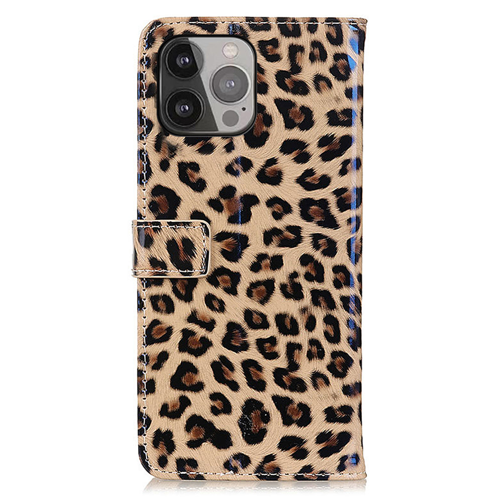 Leopard Pattern PU Leather Stand Wallet Design Full Protection Phone Case Cover for iPhone 13 Pro Max 6.7 inch