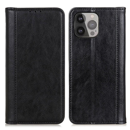 Litchi Texture Magnetic Auto-absorbed Split Leather Wallet Stand Phone Cover Case for iPhone 13 Pro Max 6.7 inch