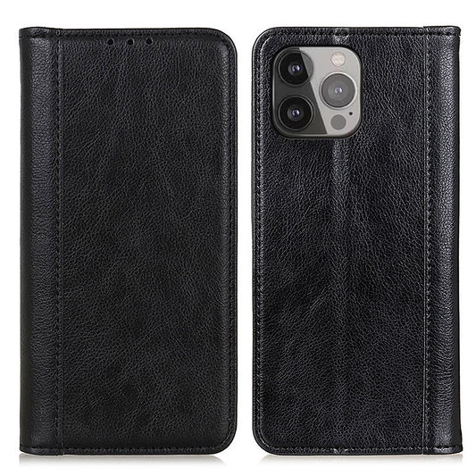 Litchi Texture Magnetic Auto-absorbed Split Leather Wallet Stand Phone Cover Case for iPhone 13 Pro Max 6.7 inch