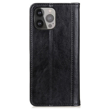 Litchi Texture Magnetic Auto-absorbed Split Leather Wallet Stand Phone Cover Case for iPhone 13 Pro Max 6.7 inch