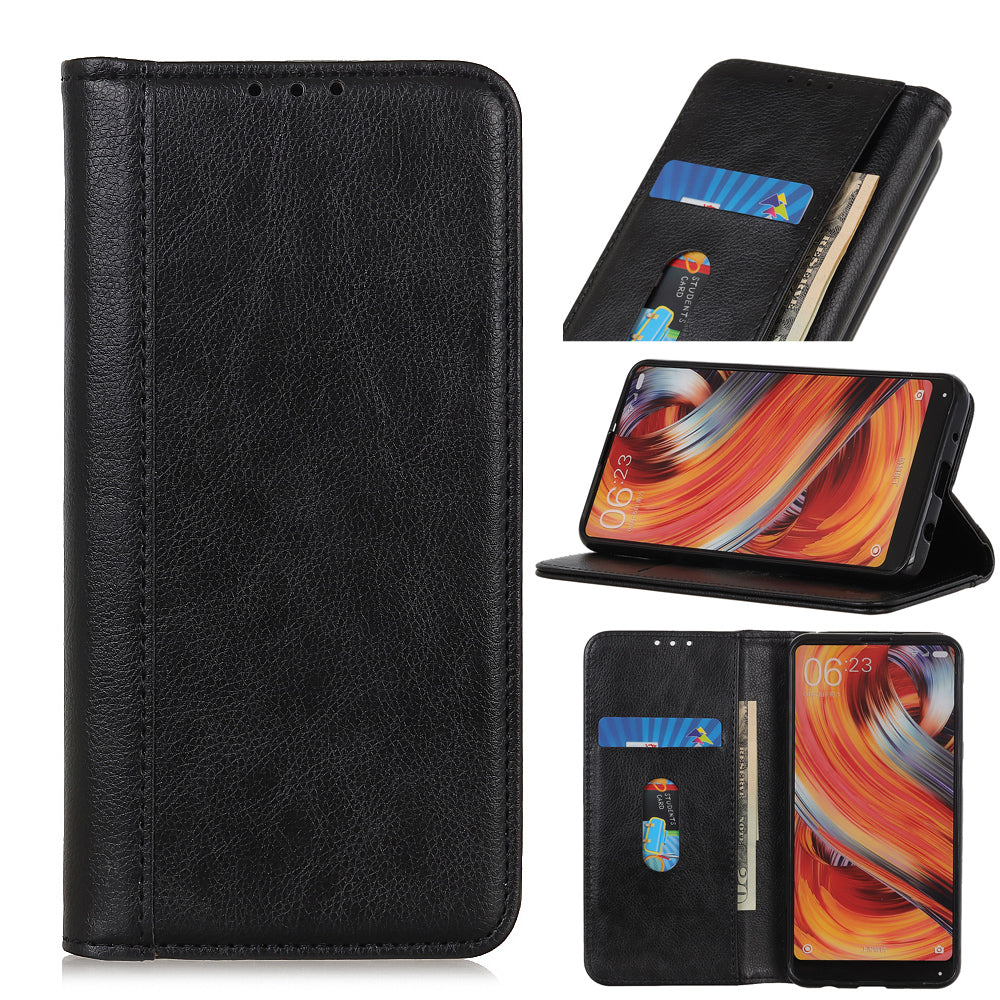 Litchi Texture Magnetic Auto-absorbed Split Leather Wallet Stand Phone Cover Case for iPhone 13 Pro Max 6.7 inch