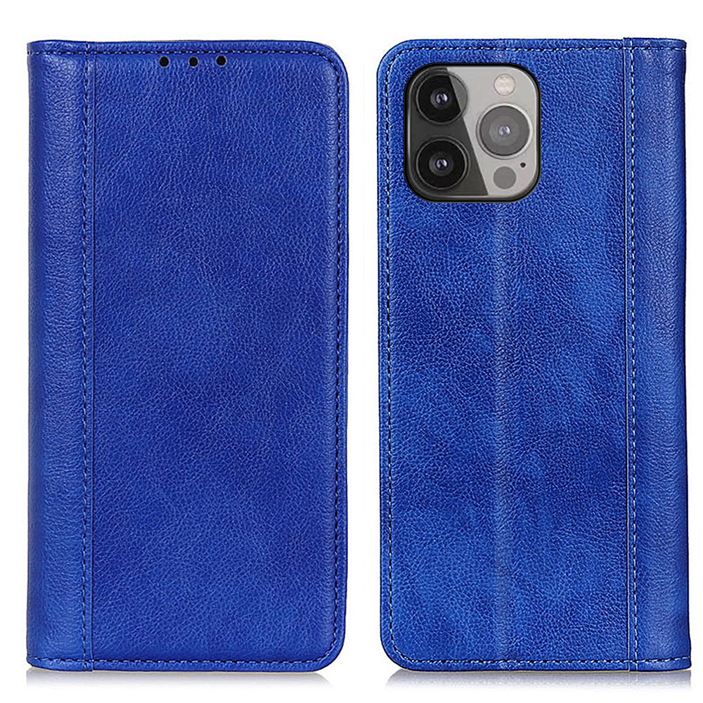 Litchi Texture Magnetic Auto-absorbed Split Leather Wallet Stand Phone Cover Case for iPhone 13 Pro Max 6.7 inch