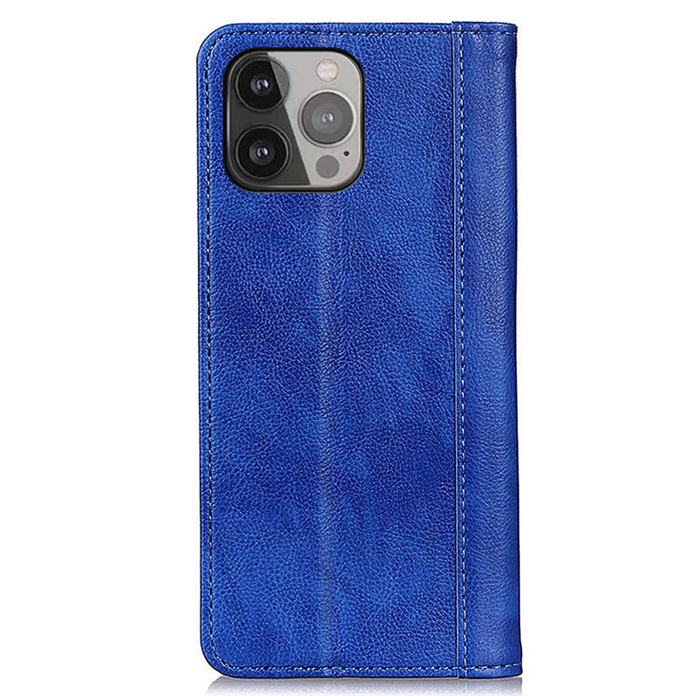 Litchi Texture Magnetic Auto-absorbed Split Leather Wallet Stand Phone Cover Case for iPhone 13 Pro Max 6.7 inch