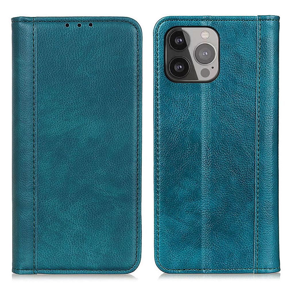 Litchi Texture Magnetic Auto-absorbed Split Leather Wallet Stand Phone Cover Case for iPhone 13 Pro Max 6.7 inch