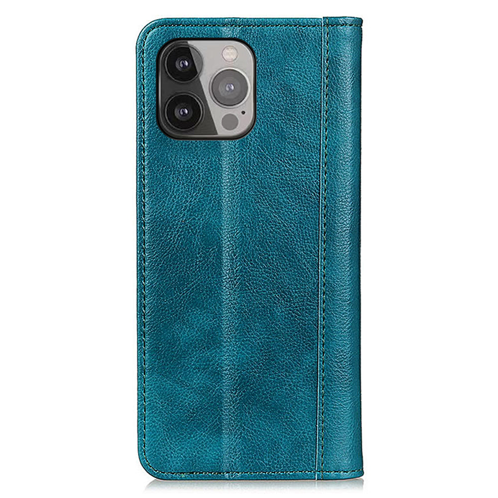 Litchi Texture Magnetic Auto-absorbed Split Leather Wallet Stand Phone Cover Case for iPhone 13 Pro Max 6.7 inch