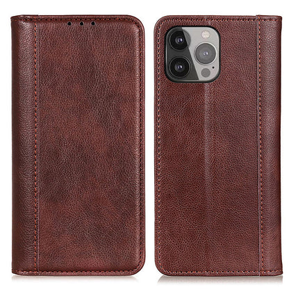 Litchi Texture Magnetic Auto-absorbed Split Leather Wallet Stand Phone Cover Case for iPhone 13 Pro Max 6.7 inch