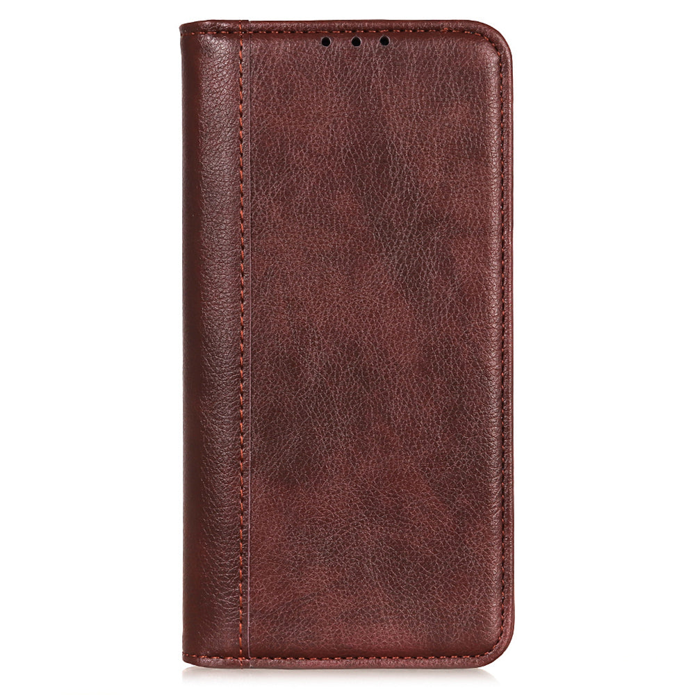 Litchi Texture Magnetic Auto-absorbed Split Leather Wallet Stand Phone Cover Case for iPhone 13 Pro Max 6.7 inch