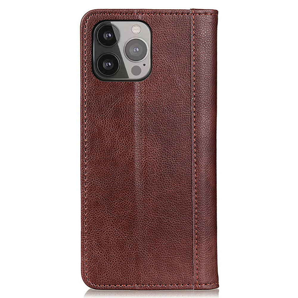 Litchi Texture Magnetic Auto-absorbed Split Leather Wallet Stand Phone Cover Case for iPhone 13 Pro Max 6.7 inch