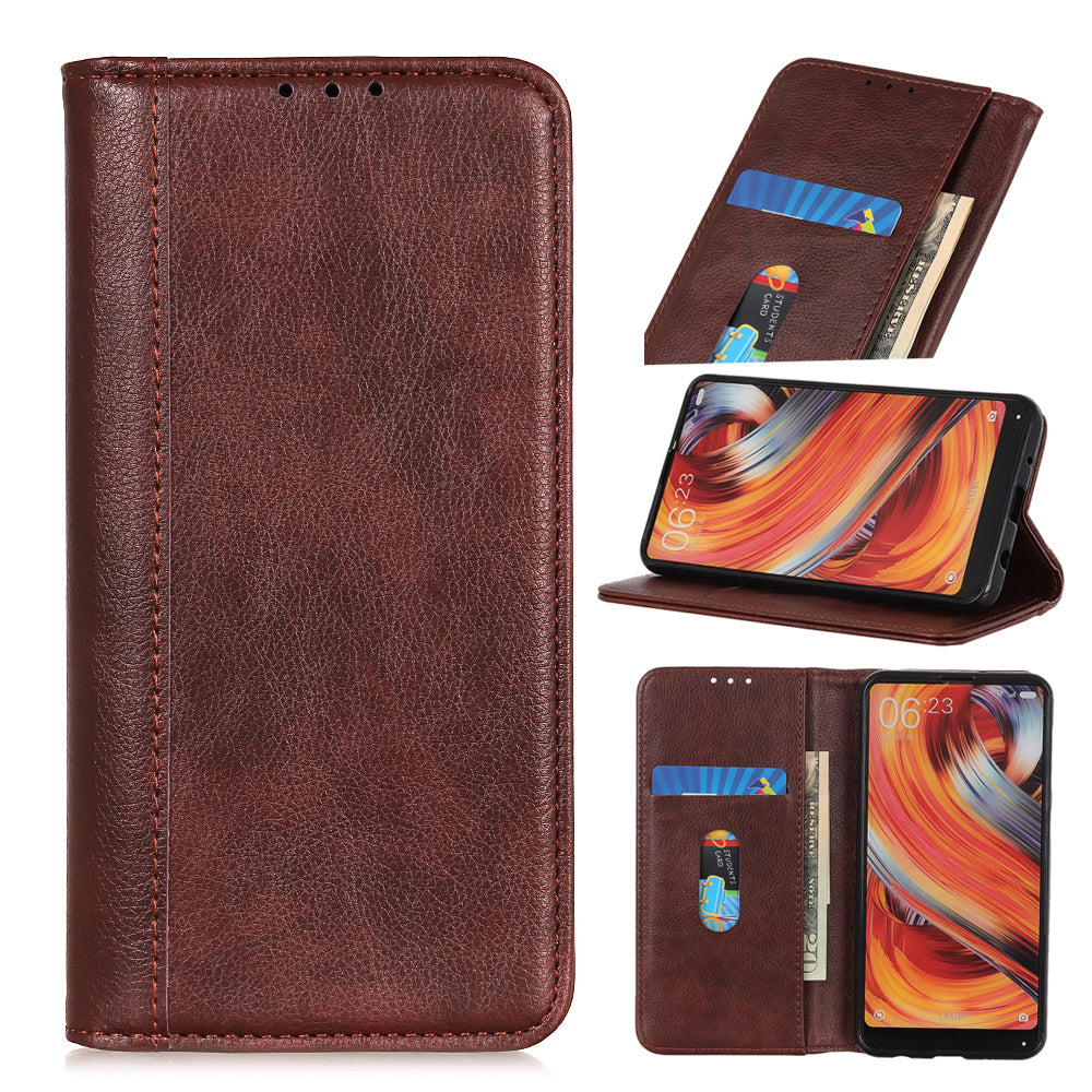 Litchi Texture Magnetic Auto-absorbed Split Leather Wallet Stand Phone Cover Case for iPhone 13 Pro Max 6.7 inch