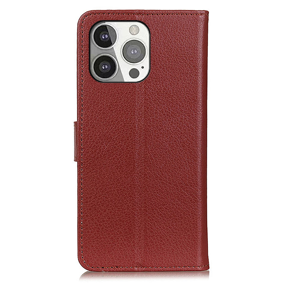 All-round Protection Classic Litchi Texture Leather Wallet Design Stand Case for iPhone 13 Pro 6.1 inch