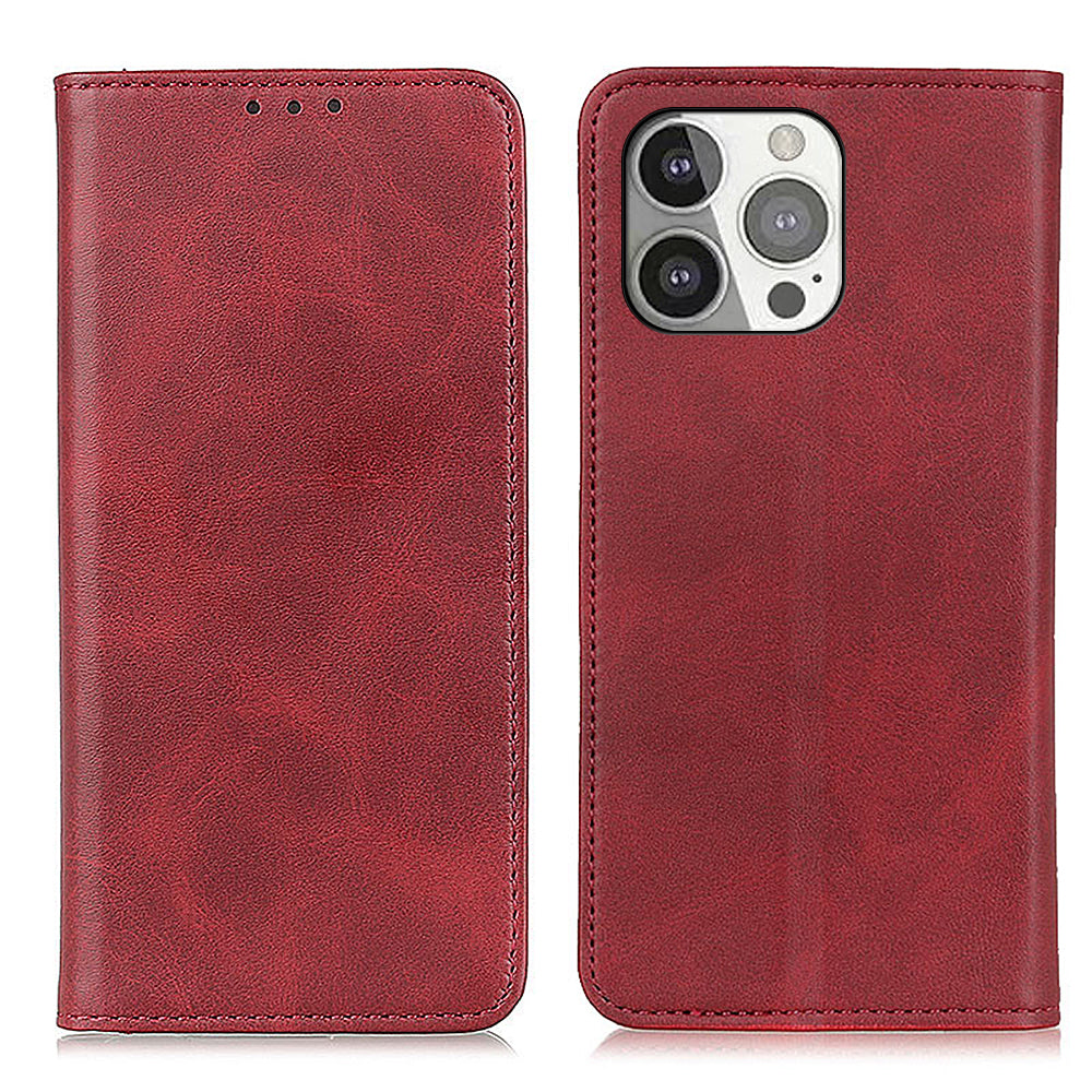 All-round Protection Auto-Absorbed Split Leather Wallet Stand Phone Cover for iPhone 13 Pro 6.1 inch