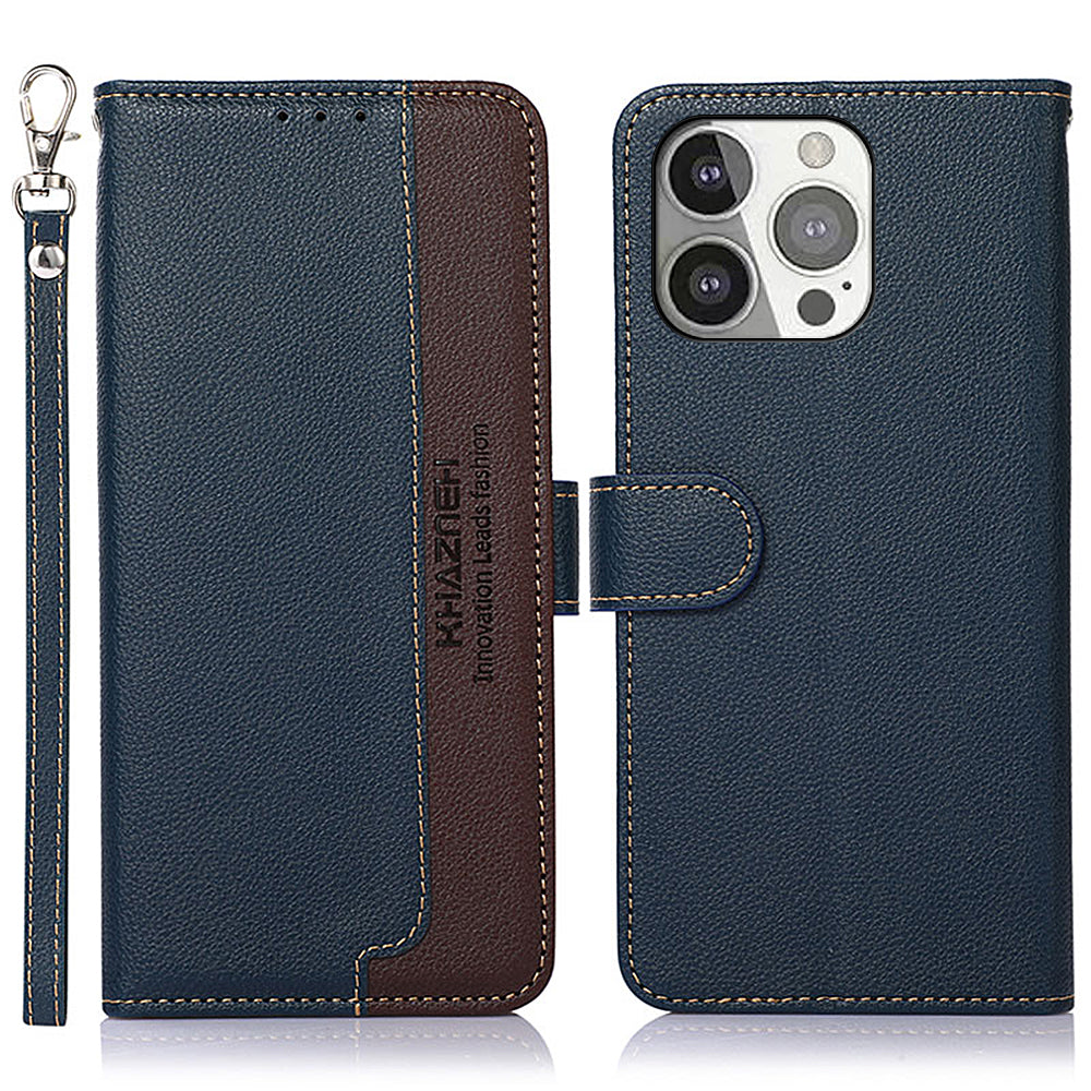 KHAZNEH Litchi Texture RFID Anti-theft Swiping Function Leather Phone Case for iPhone 13 Pro 6.1 inch