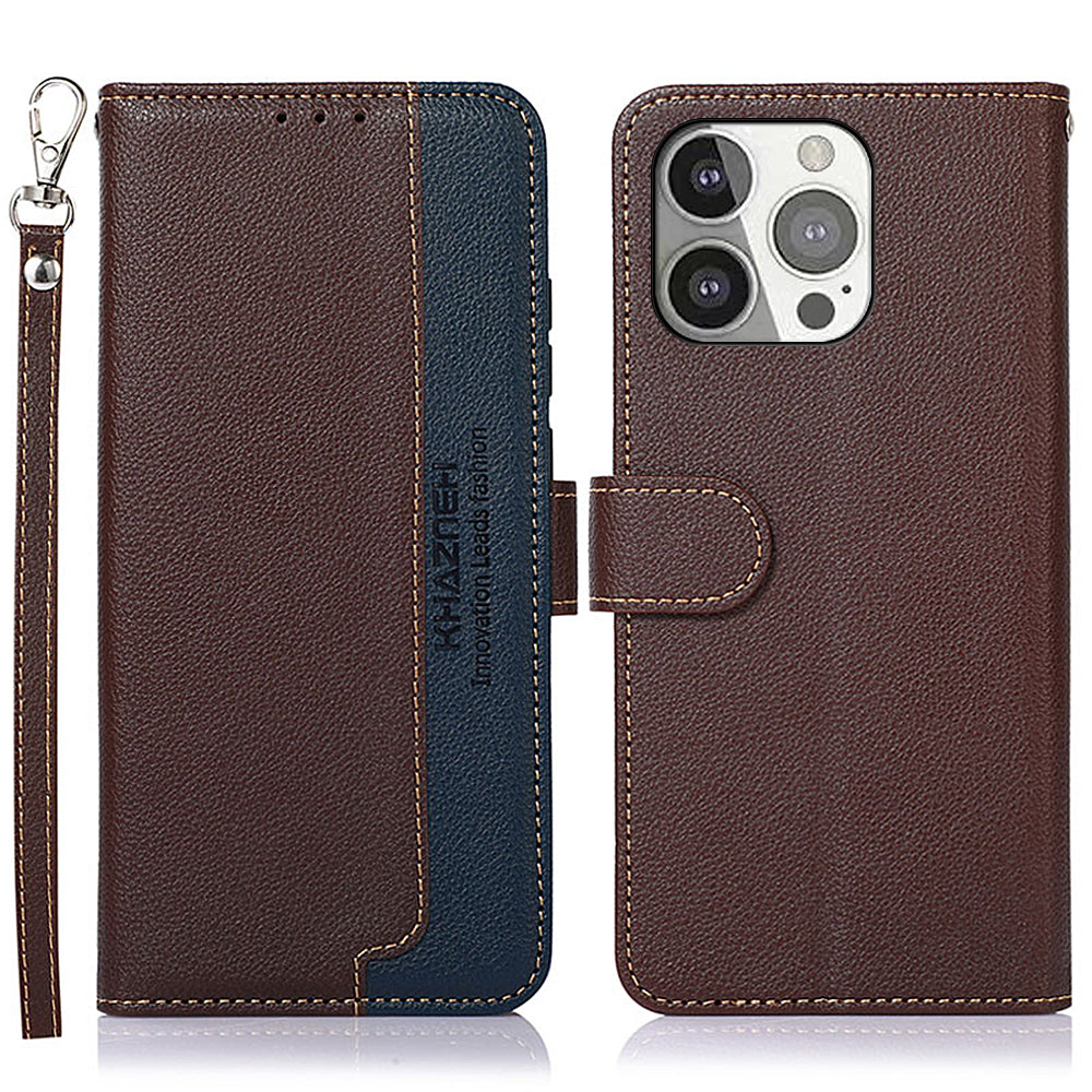 KHAZNEH Litchi Texture RFID Anti-theft Swiping Function Leather Phone Case for iPhone 13 Pro 6.1 inch