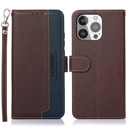 KHAZNEH Litchi Texture RFID Anti-theft Swiping Function Leather Phone Case for iPhone 13 Pro 6.1 inch