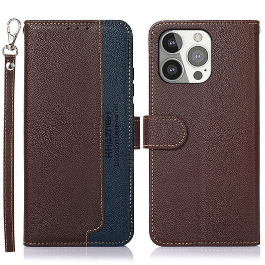 KHAZNEH Litchi Texture RFID Anti-theft Swiping Function Leather Phone Case for iPhone 13 Pro 6.1 inch