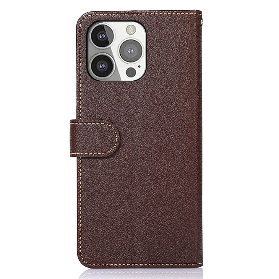 KHAZNEH Litchi Texture RFID Anti-theft Swiping Function Leather Phone Case for iPhone 13 Pro 6.1 inch