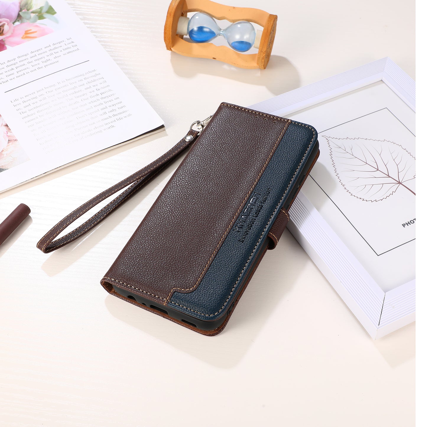 KHAZNEH Litchi Texture RFID Anti-theft Swiping Function Leather Phone Case for iPhone 13 Pro 6.1 inch