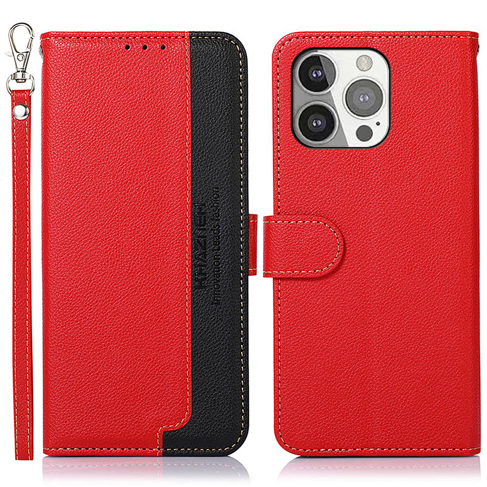 KHAZNEH Litchi Texture RFID Anti-theft Swiping Function Leather Phone Case for iPhone 13 Pro 6.1 inch
