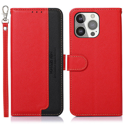 KHAZNEH Litchi Texture RFID Anti-theft Swiping Function Leather Phone Case for iPhone 13 Pro 6.1 inch