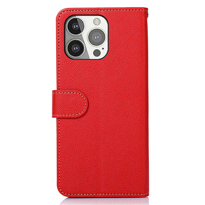 KHAZNEH Litchi Texture RFID Anti-theft Swiping Function Leather Phone Case for iPhone 13 Pro 6.1 inch