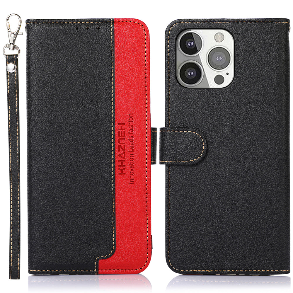 KHAZNEH Litchi Texture RFID Anti-theft Swiping Function Leather Phone Case for iPhone 13 Pro 6.1 inch