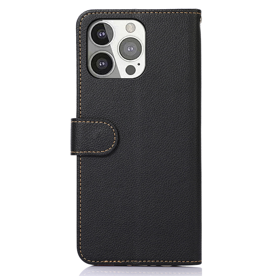 KHAZNEH Litchi Texture RFID Anti-theft Swiping Function Leather Phone Case for iPhone 13 Pro 6.1 inch