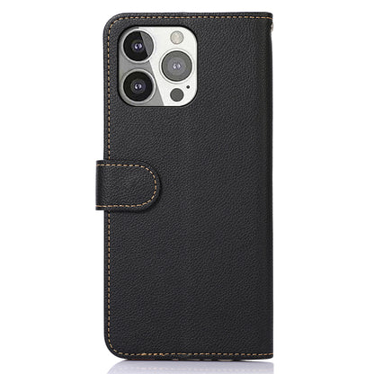 KHAZNEH Litchi Texture RFID Anti-theft Swiping Function Leather Phone Case for iPhone 13 Pro 6.1 inch