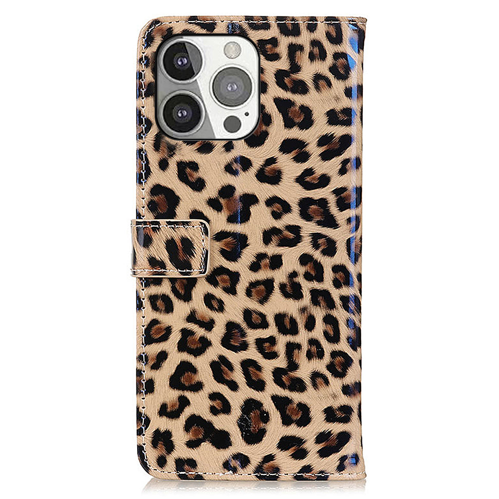 Leopard Print TPU Leather Folio Stand Wallet Case with Magnetic Closure for iPhone 13 Pro 6.1 inch