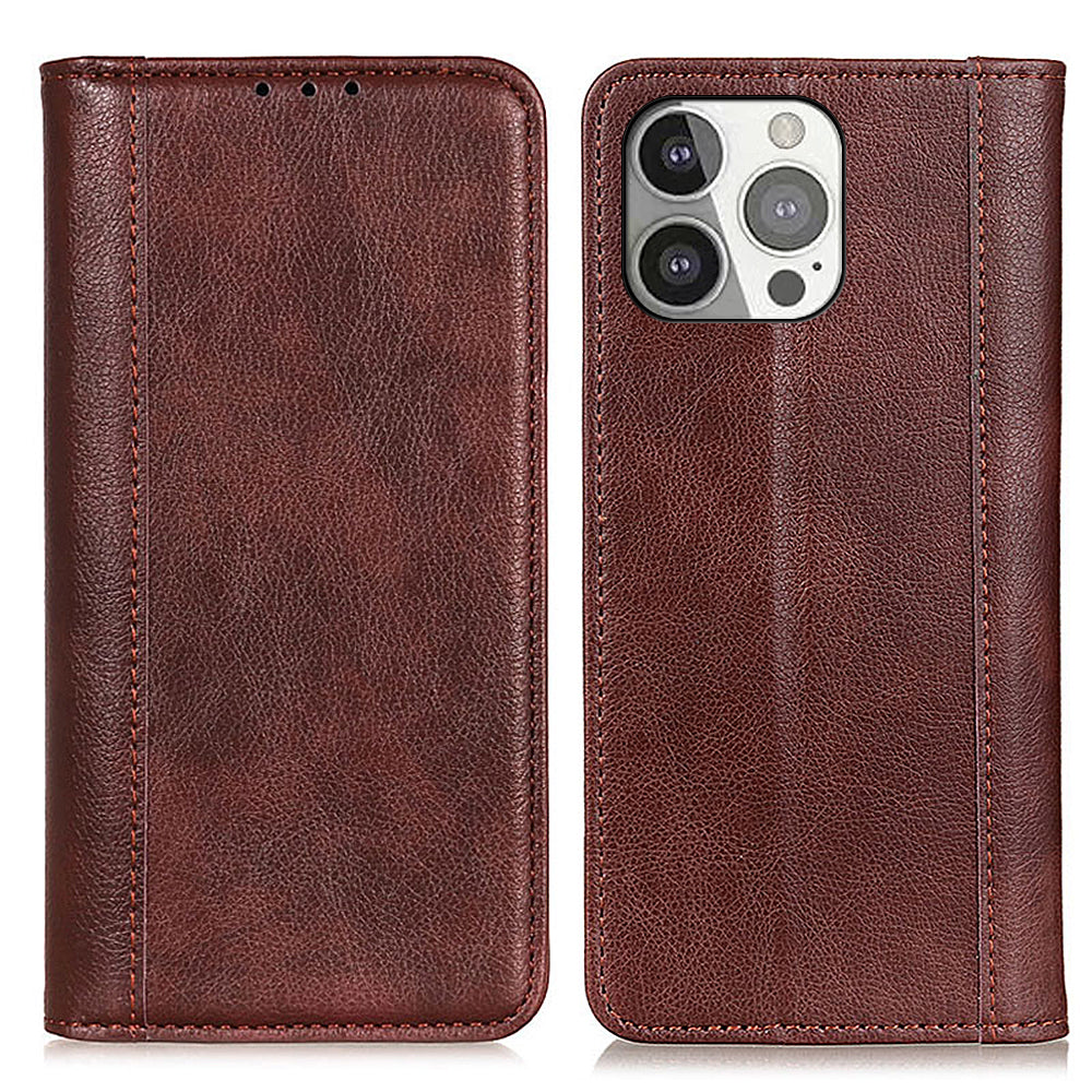Litchi Texture Split Leather Strong Magnet Absorption Wallet Stand Case Cover for iPhone 13 Pro 6.1-inch
