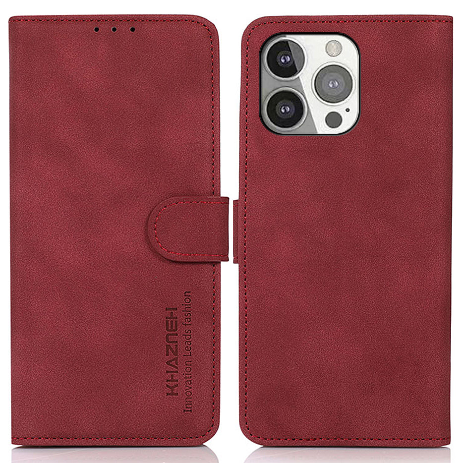 KHAZNEH Smooth Textured Leather Phone Wallet Design Cover Stand Case for iPhone 13 Pro 6.1 inch