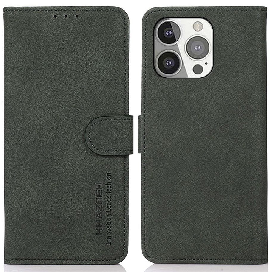 KHAZNEH Smooth Textured Leather Phone Wallet Design Cover Stand Case for iPhone 13 Pro 6.1 inch