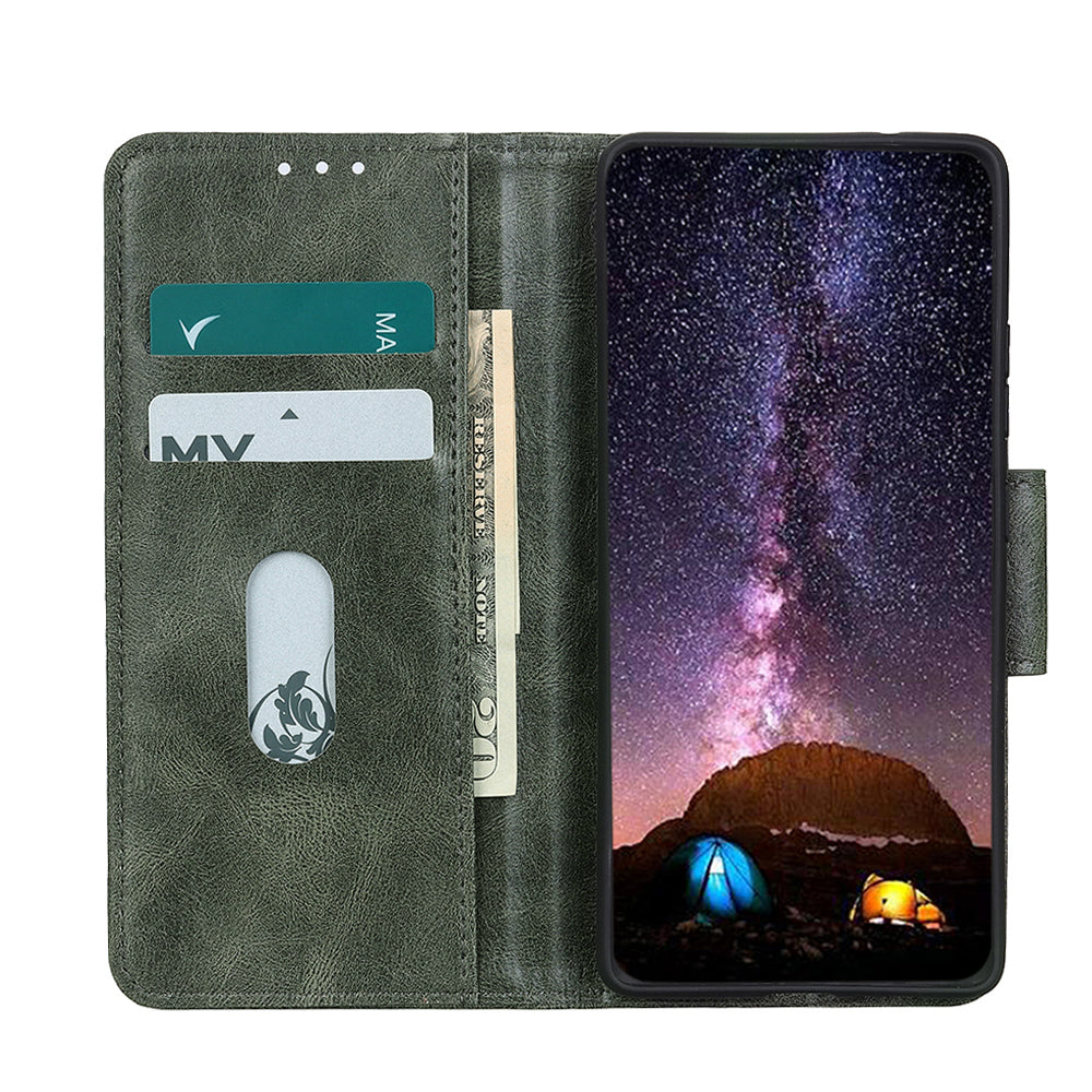 Crazy Horse PU Leather Wallet Protective Case Shell with Stand for iPhone 13 Pro 6.1-inch