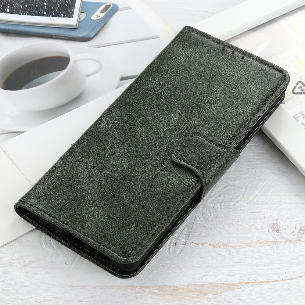 Crazy Horse PU Leather Wallet Protective Case Shell with Stand for iPhone 13 Pro 6.1-inch