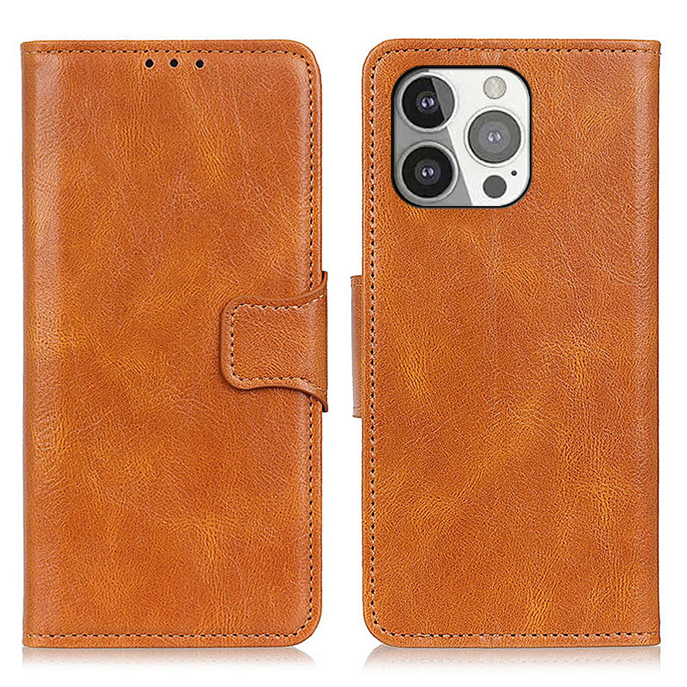 Crazy Horse PU Leather Wallet Protective Case Shell with Stand for iPhone 13 Pro 6.1-inch