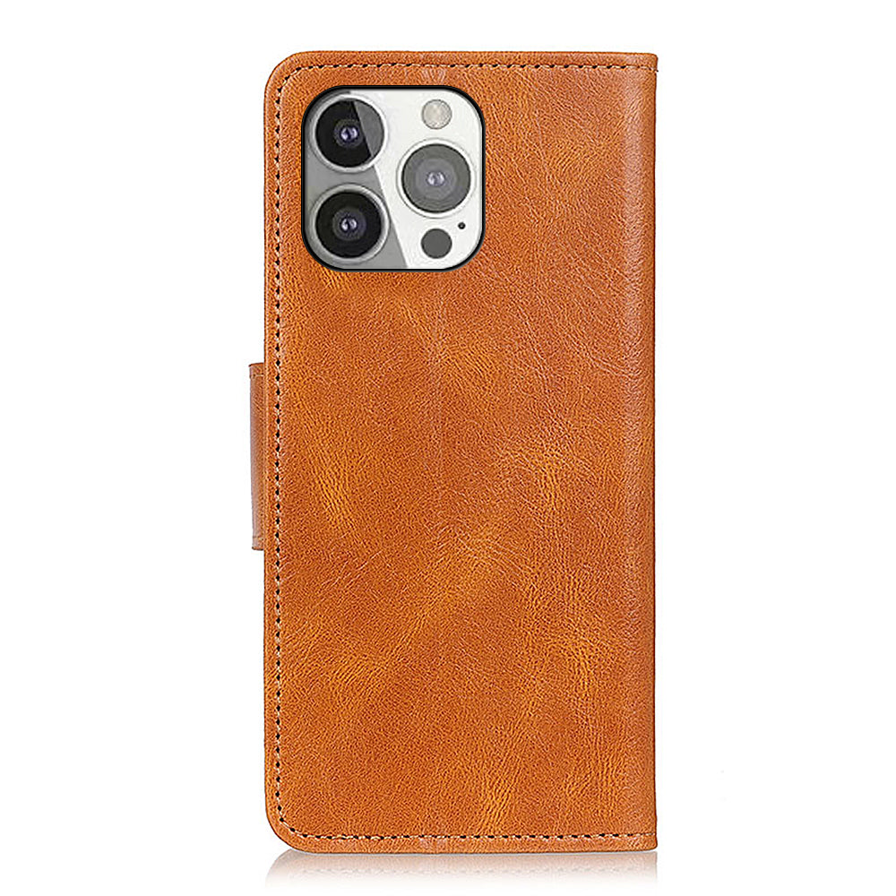 Crazy Horse PU Leather Wallet Protective Case Shell with Stand for iPhone 13 Pro 6.1-inch