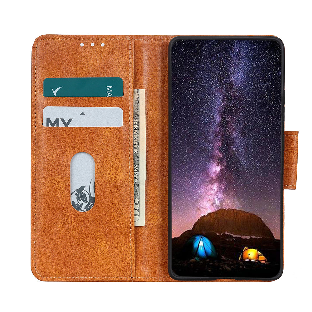 Crazy Horse PU Leather Wallet Protective Case Shell with Stand for iPhone 13 Pro 6.1-inch