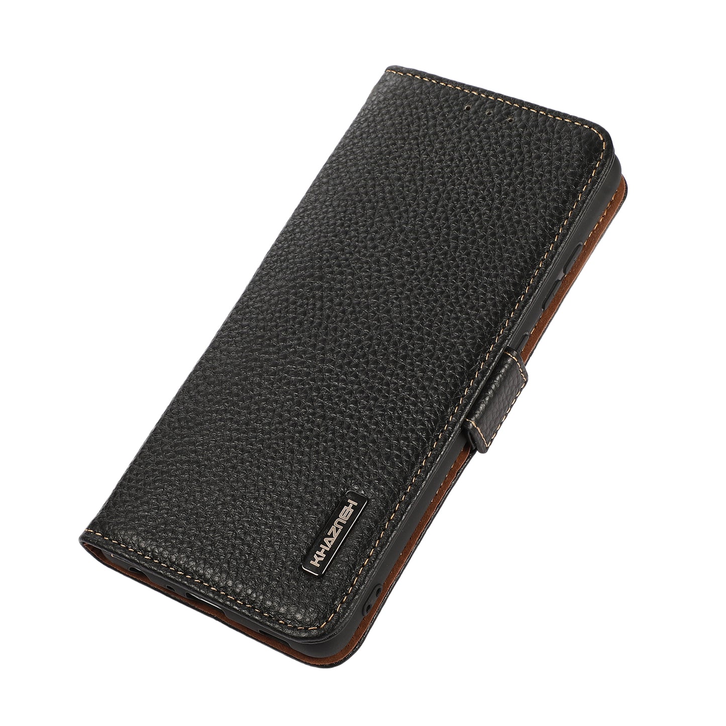 KHAZNEH Litchi Texture Anti-theft Swiping Design Genuine Leather Wallet Phone Case Shell for iPhone 13 Pro Max 6.7 inch