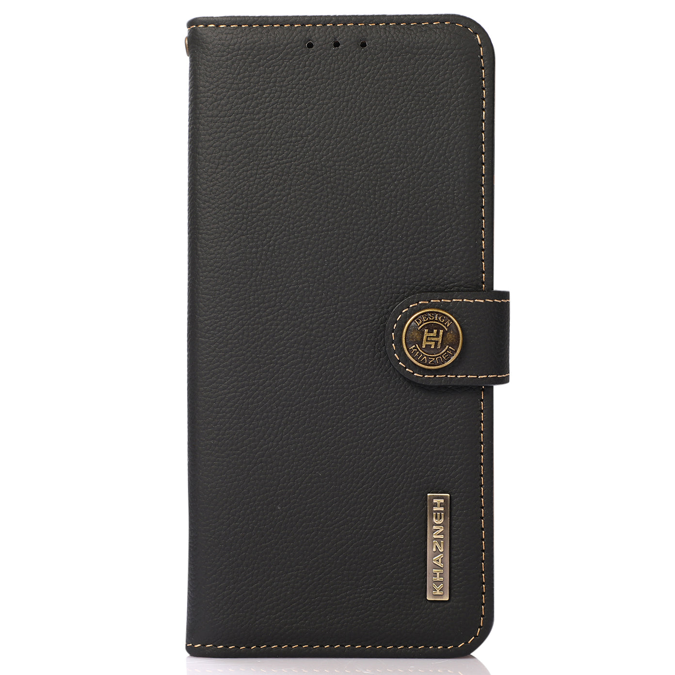 KHAZNEH Genuine Leather Anti-theft Swiping Design Wallet Phone Case  Stand Shell for iPhone 13 Pro 6.1 inch