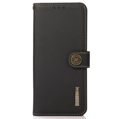 KHAZNEH Genuine Leather Anti-theft Swiping Design Wallet Phone Case  Stand Shell for iPhone 13 Pro 6.1 inch