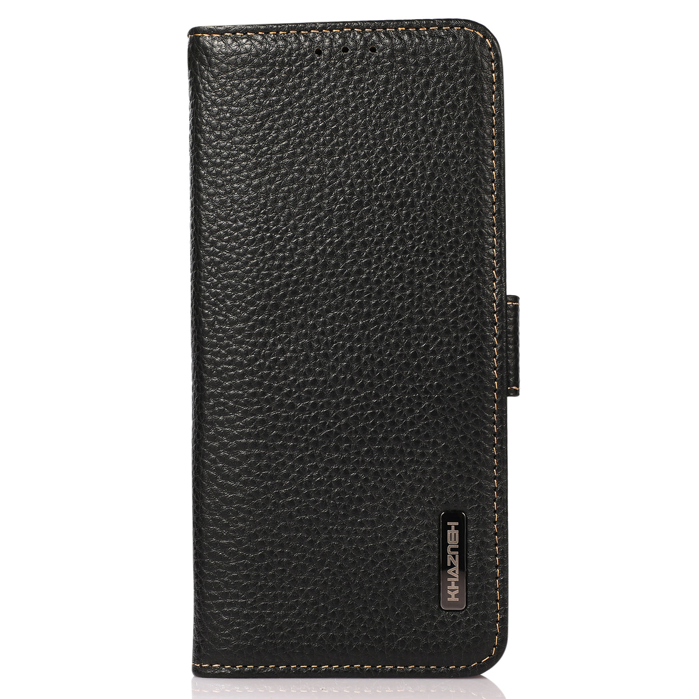 KHAZNEH Litchi Texture Genuine Leather Wallet Phone Case Protector with Anti-theft Swiping Design for iPhone 13 Pro 6.1 inch