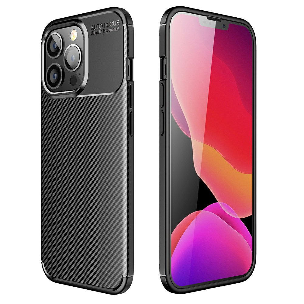 Shockproof Carbon Fiber Texture TPU Phone Case Cover for iPhone 13 Pro 6.1-inch