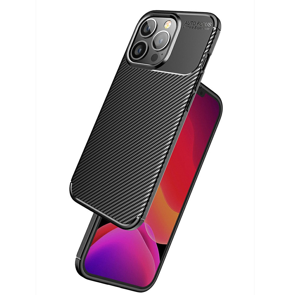 Shockproof Carbon Fiber Texture TPU Phone Case Cover for iPhone 13 Pro 6.1-inch