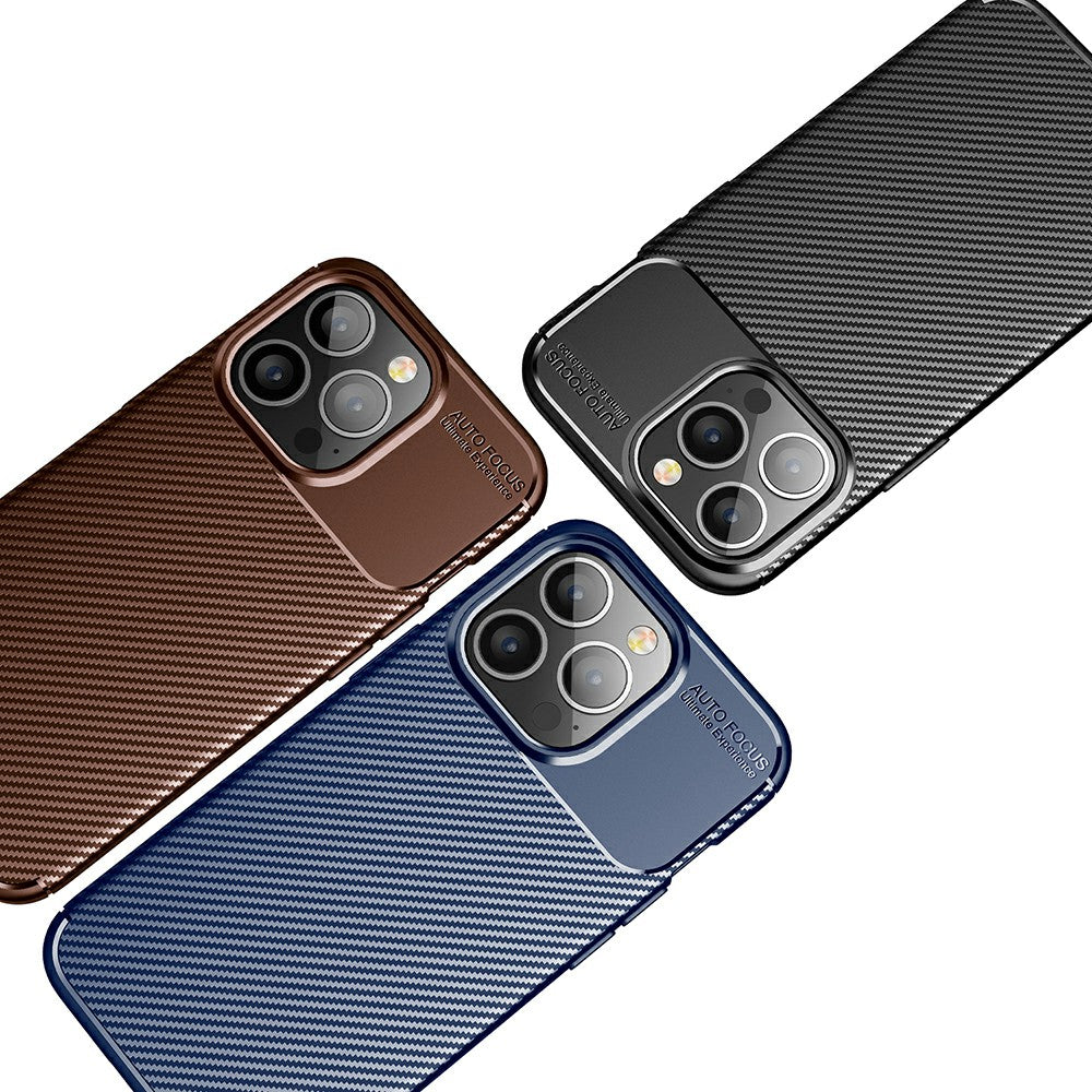 Shockproof Carbon Fiber Texture TPU Phone Case Cover for iPhone 13 Pro 6.1-inch