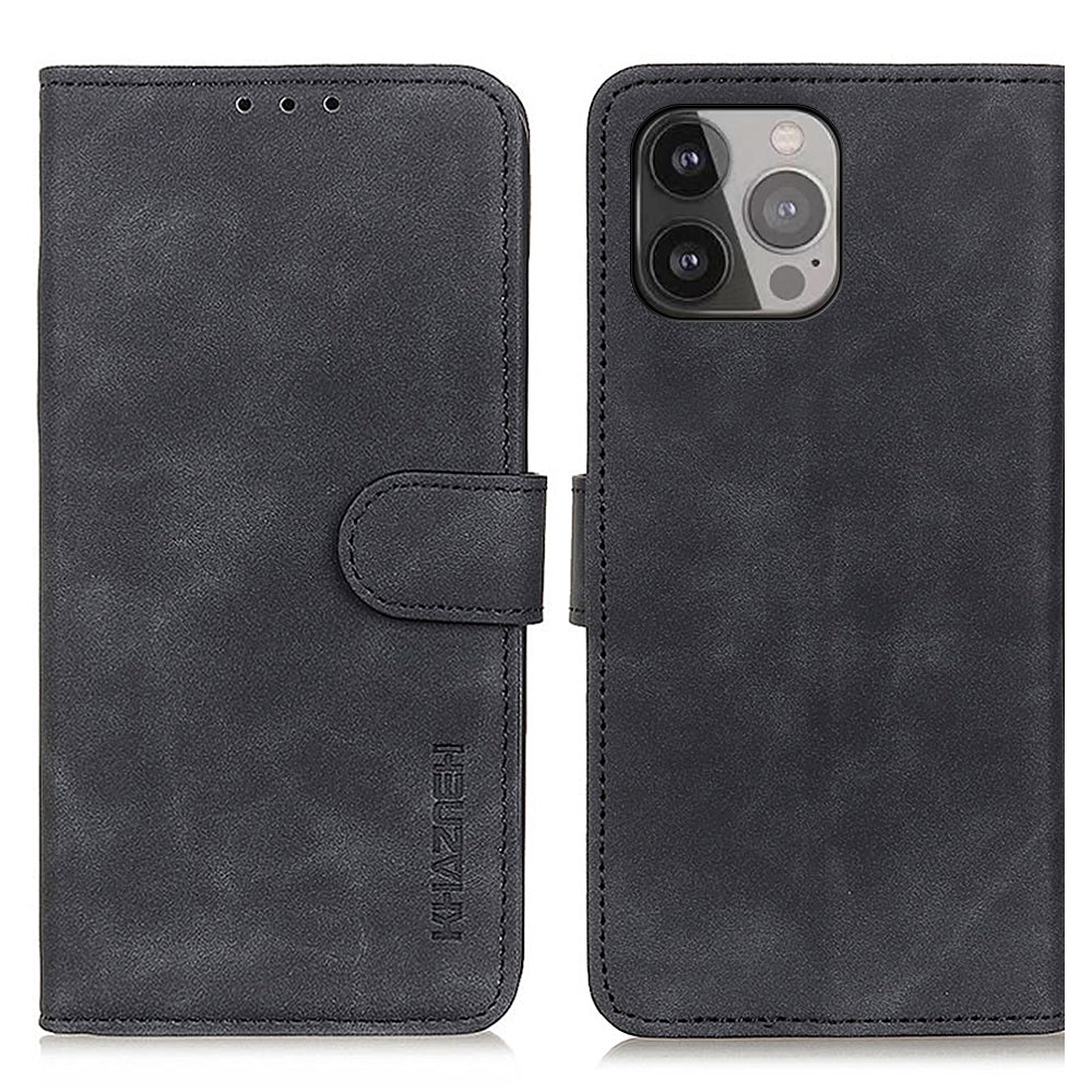 KHAZNEH Drop-Proof Retro Textured Wallet Stand Design Leather Cover for iPhone 13 Pro Max 6.7 inch