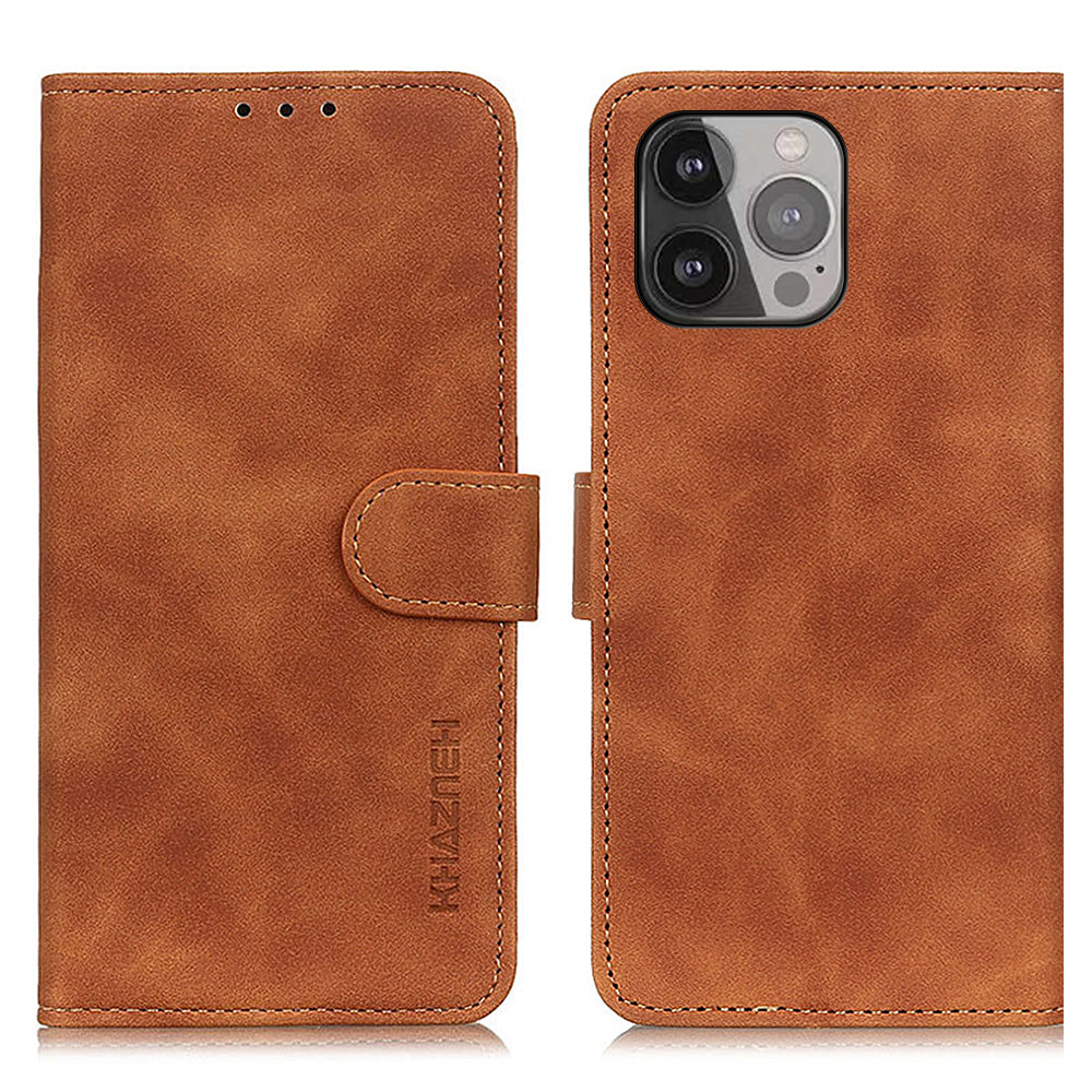 KHAZNEH Drop-Proof Retro Textured Wallet Stand Design Leather Cover for iPhone 13 Pro Max 6.7 inch