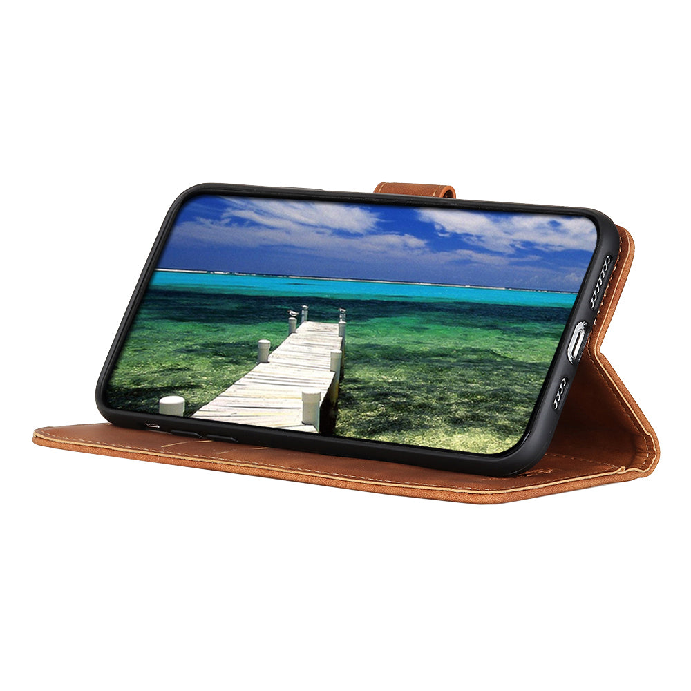 KHAZNEH Drop-Proof Retro Textured Wallet Stand Design Leather Cover for iPhone 13 Pro Max 6.7 inch