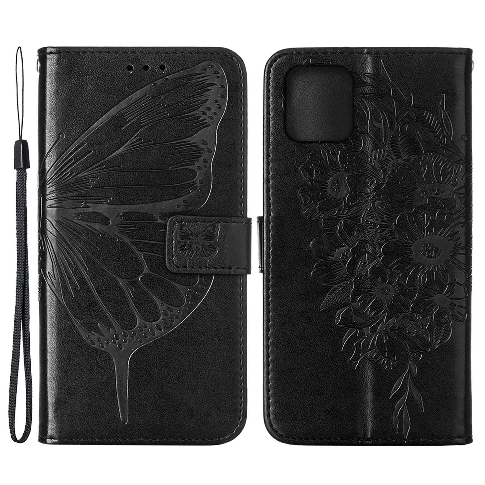 Full Protective Imprint Butterfly Flower Pattern Wallet Stand Leather Phone Case for iPhone 13 Pro 6.1 inch