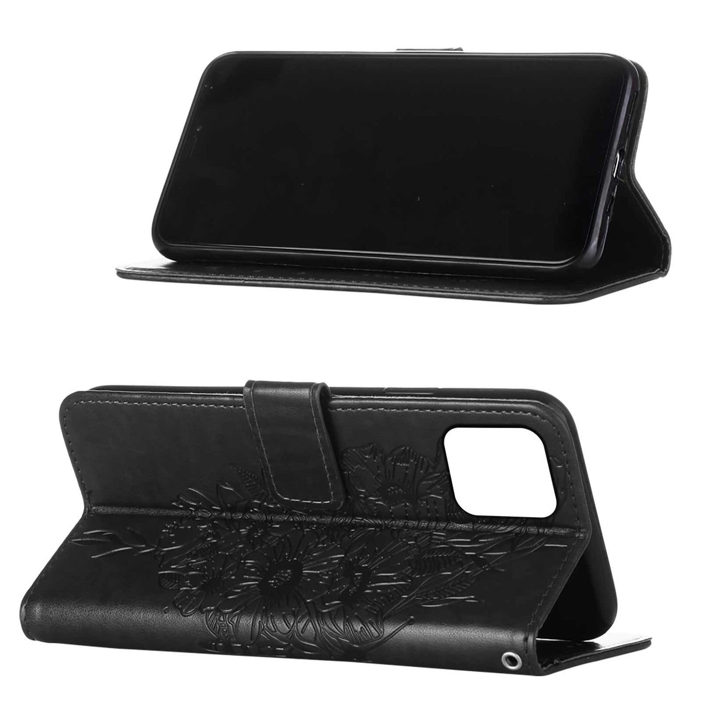 Full Protective Imprint Butterfly Flower Pattern Wallet Stand Leather Phone Case for iPhone 13 Pro 6.1 inch